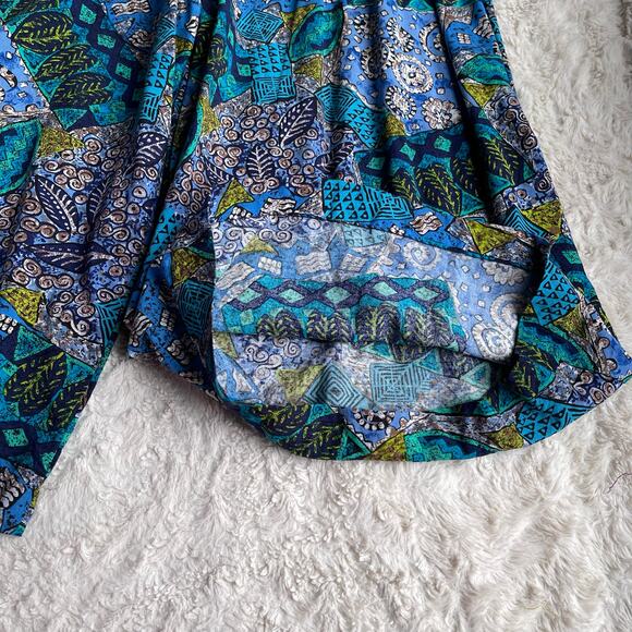 Vintage batik geometric patchwork print wide leg crop culotte palazzo pants blue - Picture 7 of 17